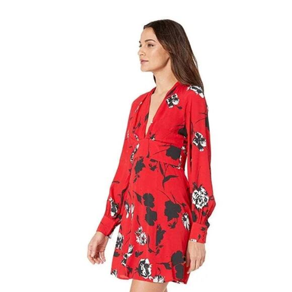 Yumi Kim NWT Shore Thing Tango Red Black Floral Mini Plunge Dress XS MSRP $238 - Picture 12 of 14